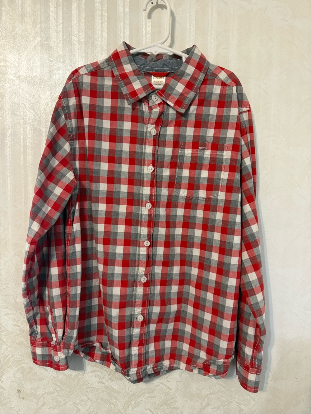 Gymboree Red, Gray and White Plaid Button-Down Shirt 10-12 boys VGC